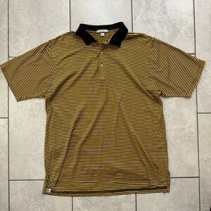 Peter Millar Mens Polo Golf Shirt Black Yellow Striped Size XL